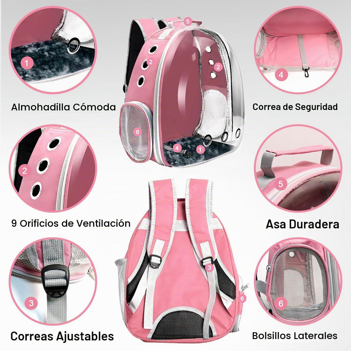 Mochila transportadora para gatos, transportador de mascotas con di...