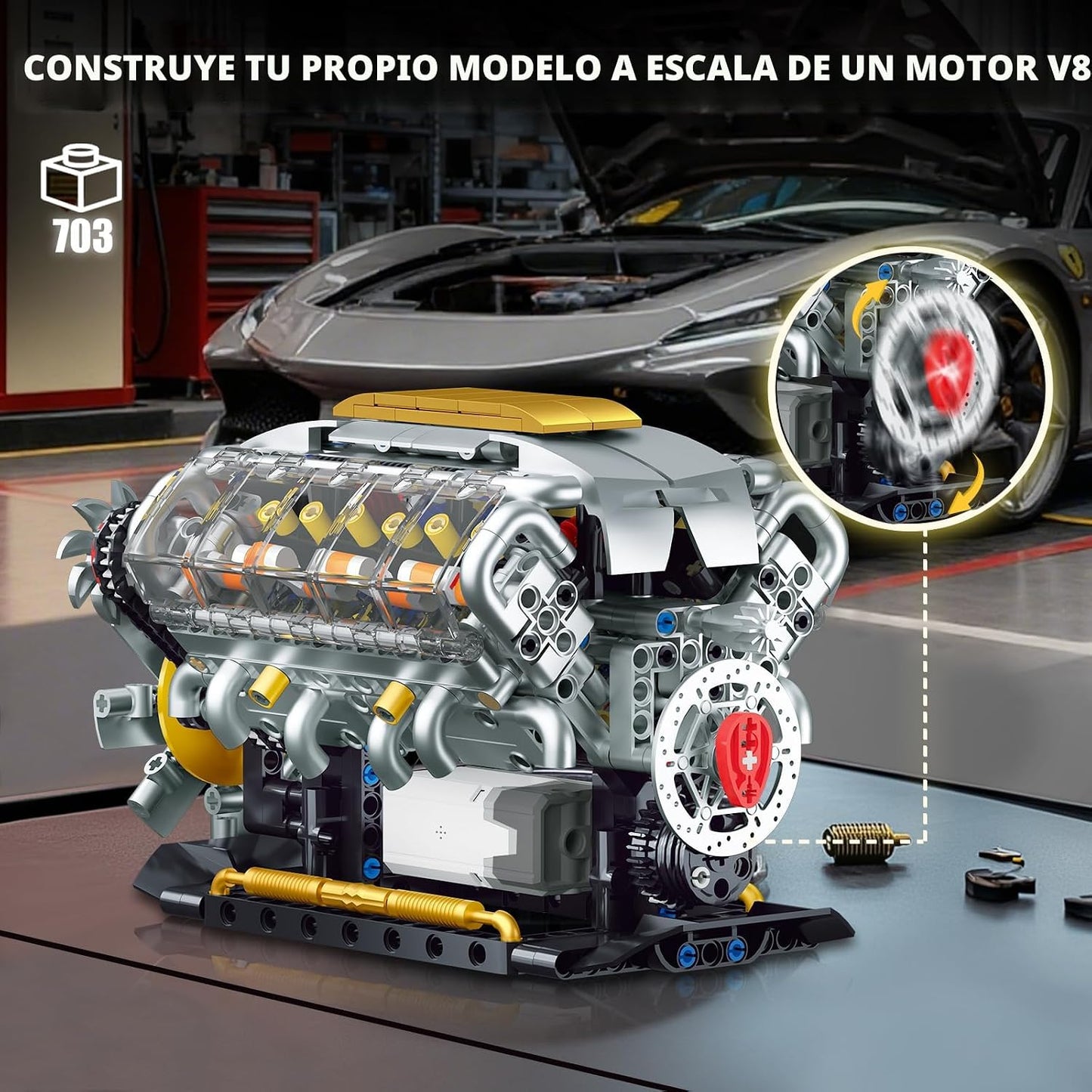 BseSparklion V8 Kit de modelo de motor que funciona, construye tu p...