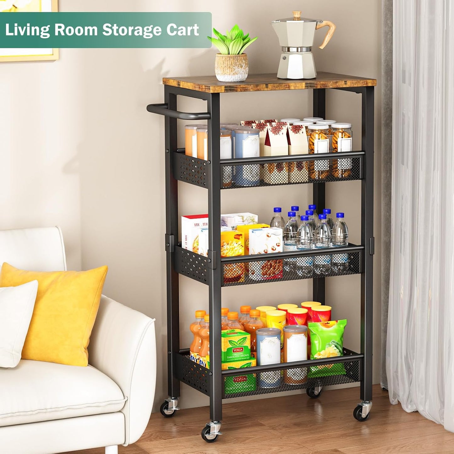 Vivihomety Carrito de almacenamiento delgado utilitario con ruedas,...