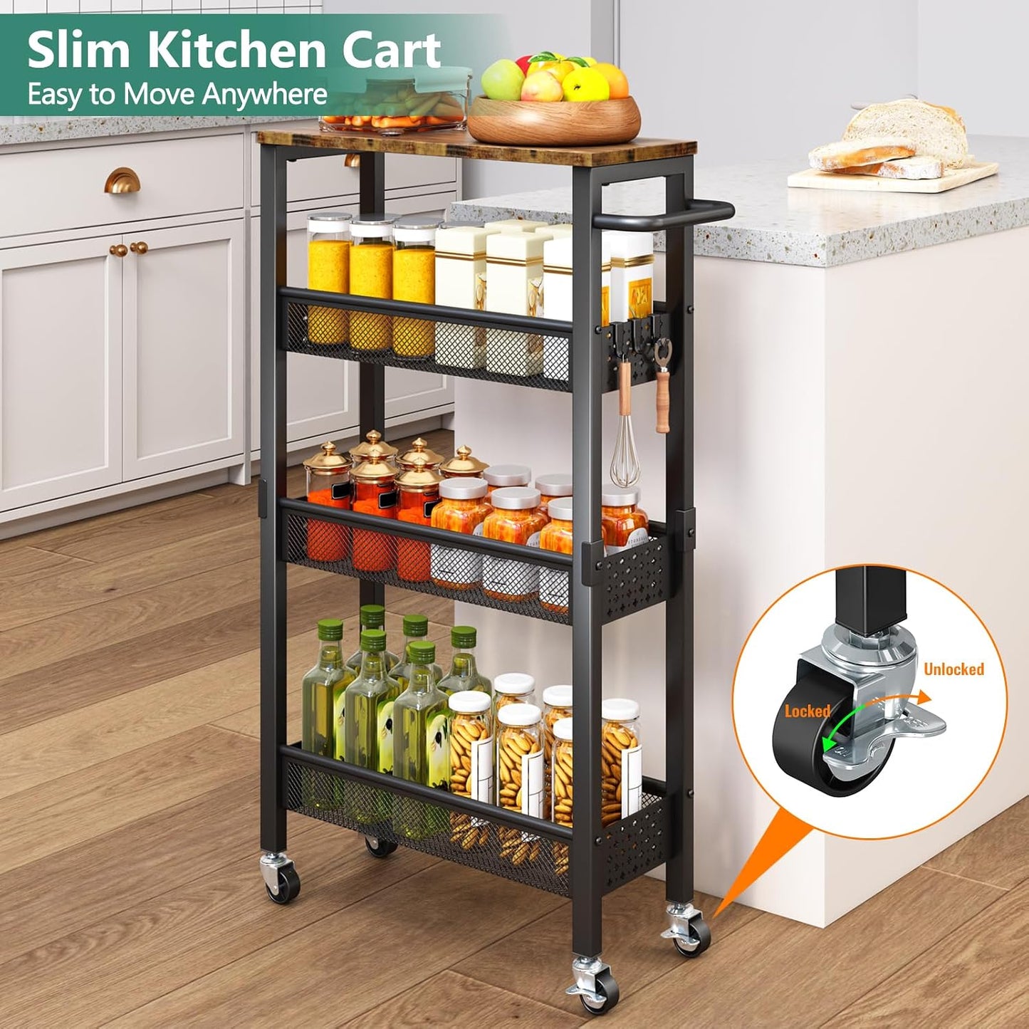 Vivihomety Carrito de Almacenamiento Delgado Utilitario con Ruedas,...