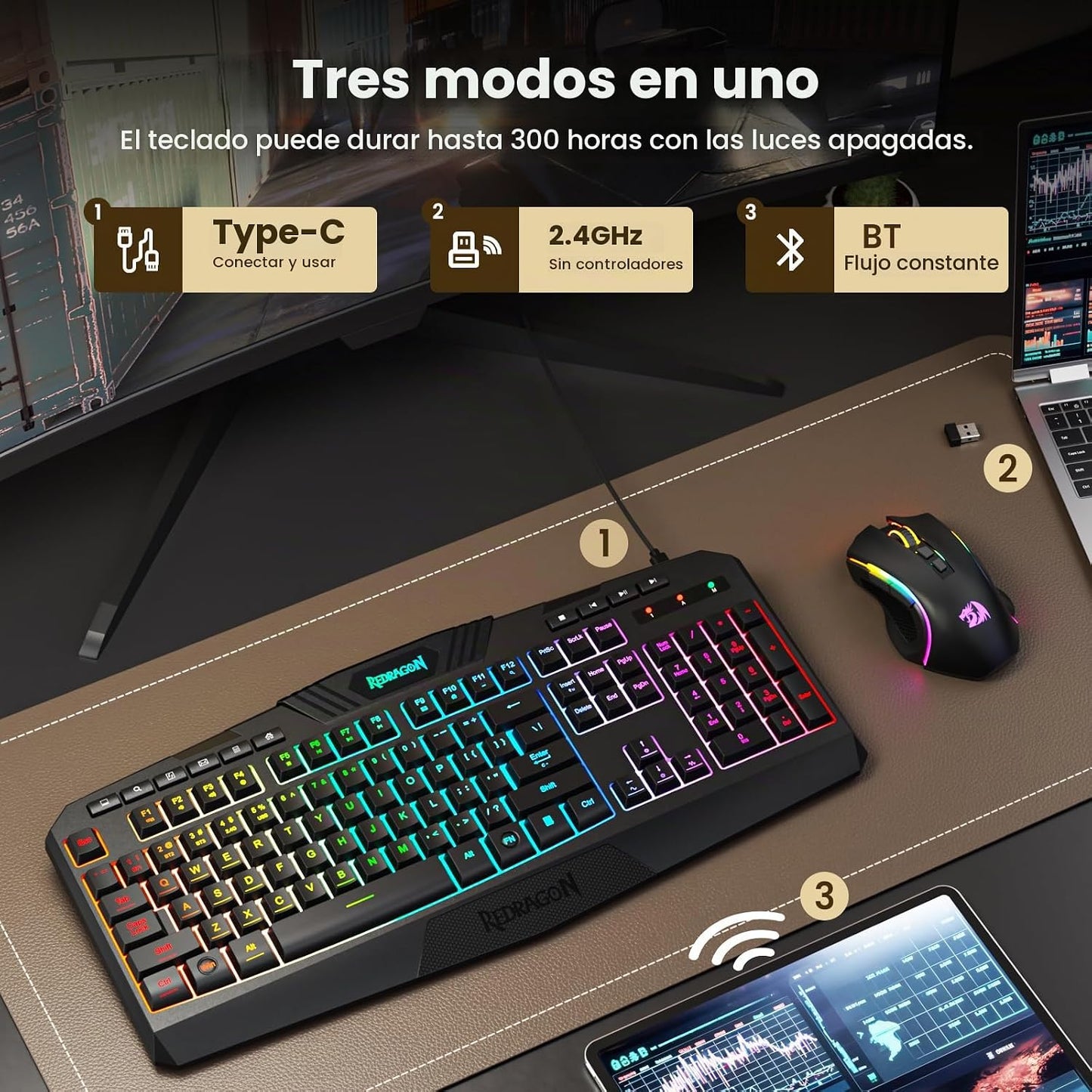 Redragon S101M-KS Combo de teclado y mouse para videojuegos inalámb...