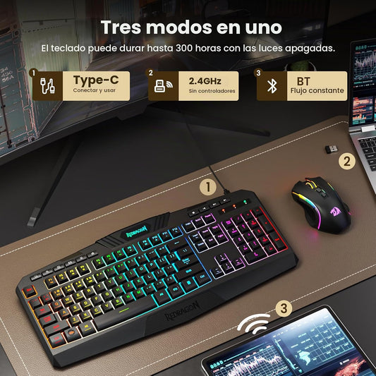 Redragon S101M-KS Combo de teclado y mouse para videojuegos inalámb...