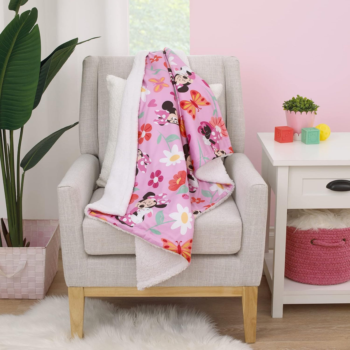 NoJo Disney Minnie Mouse Springtime Flowers - Manta de bebé sherpa...