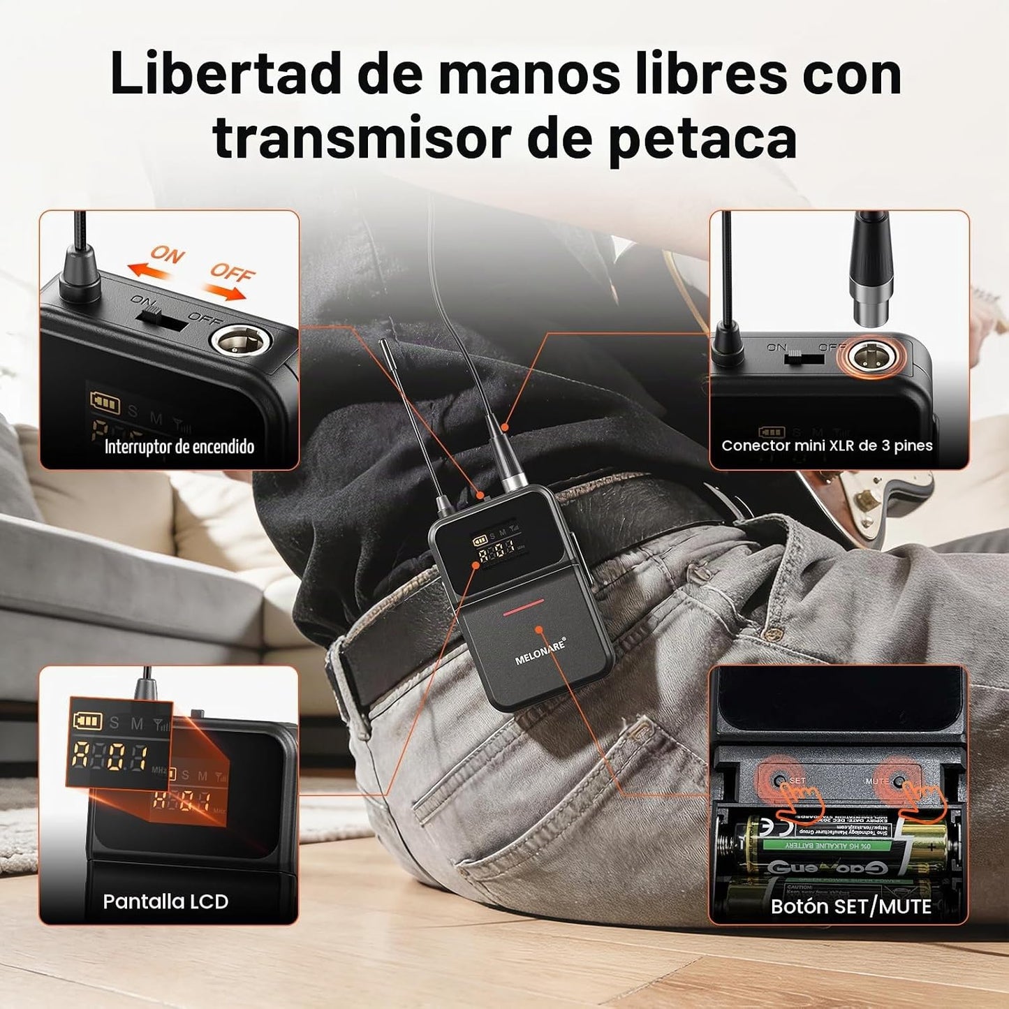 MELONARE Sistema de micrófono inalámbrico de 4 canales, juego de mi...