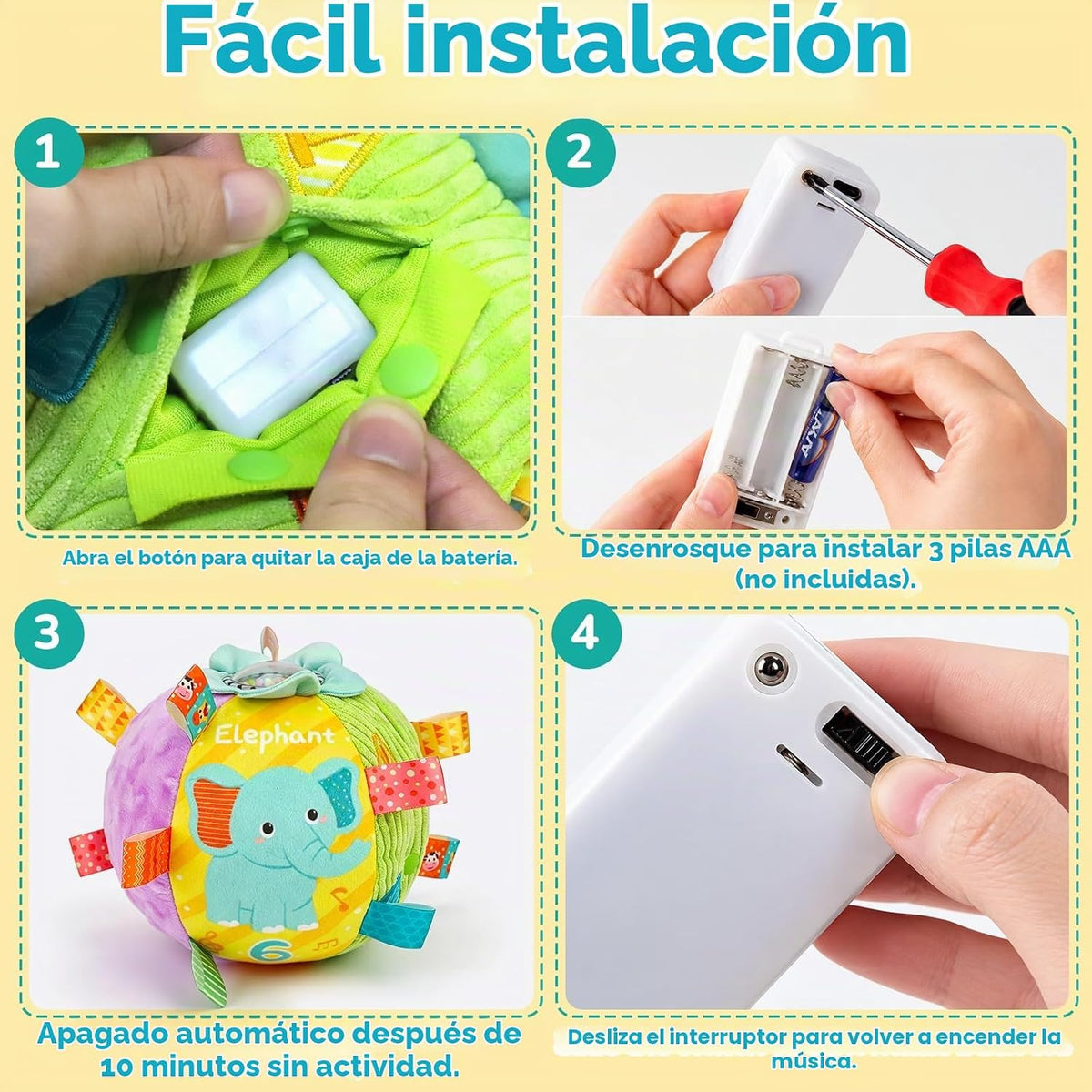 Thremhoo Juguete musical de bola para bebé con sonidos y canciones...