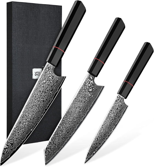 TIVOLI Cuchillo de cocina Damasco Set 3 PCS - VG10 Cuchillo de coci...