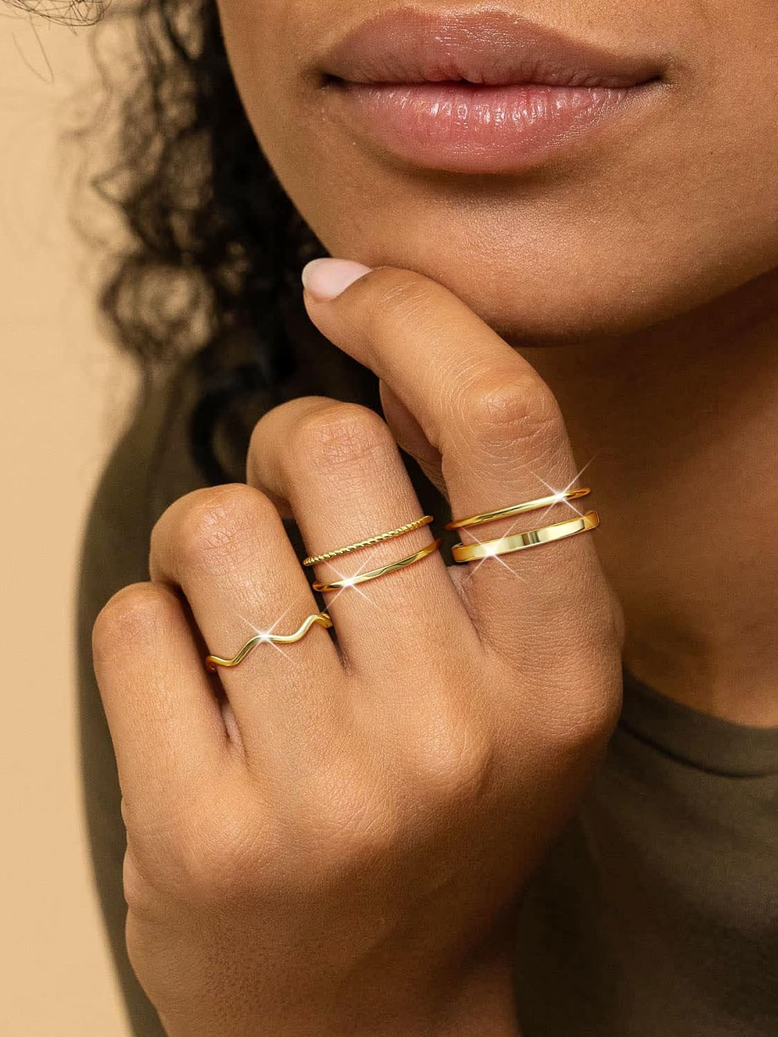 Anillos de oro apilables de Tungary para mujer, no se deslustran, a...