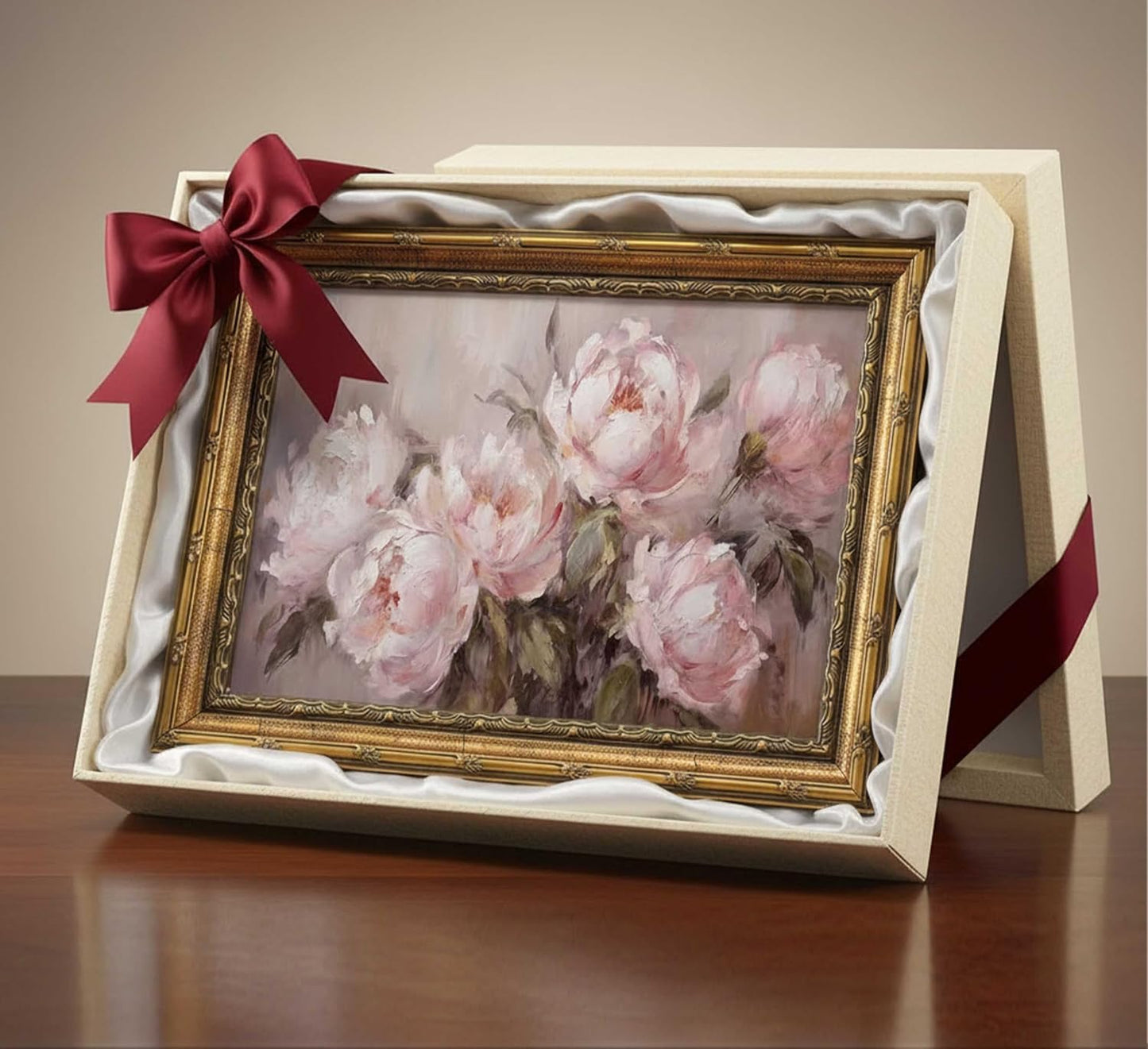 Lienzo decorativo de pared con diseño de flores rosadas con marco d...