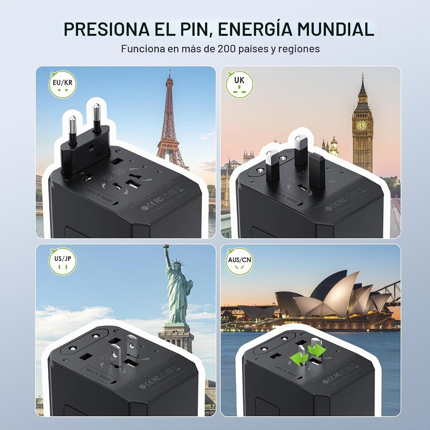EPICKA Adaptador de viaje universal, adaptador de enchufe de viaje...