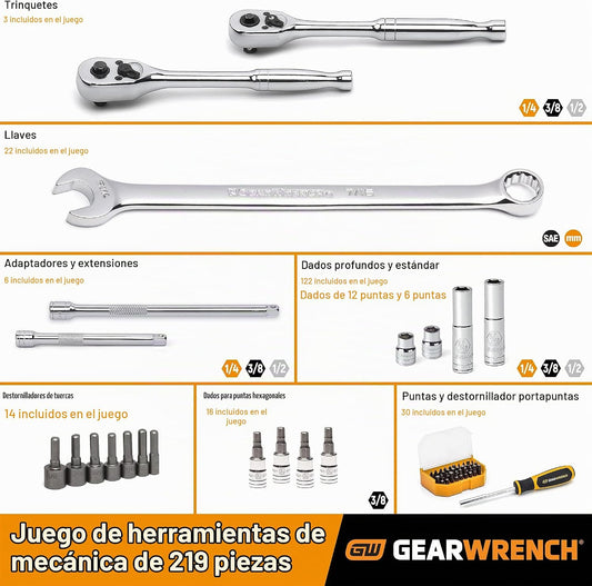 GEARWRENCH Juego de herramientas mecánicas de 219 piezas en caja de...