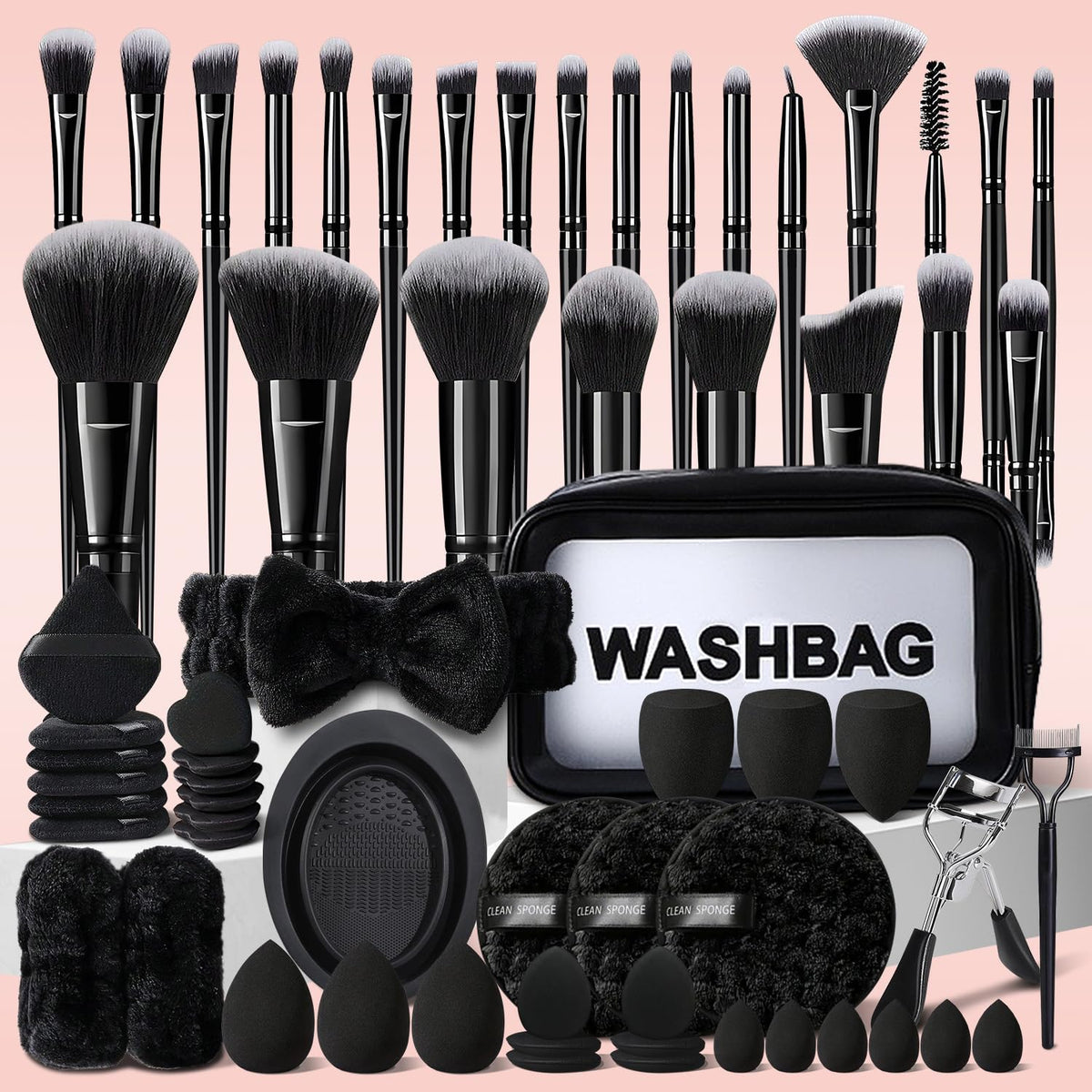 HGHDBT Juego de 65 brochas de maquillaje negro, kit de maquillaje p...