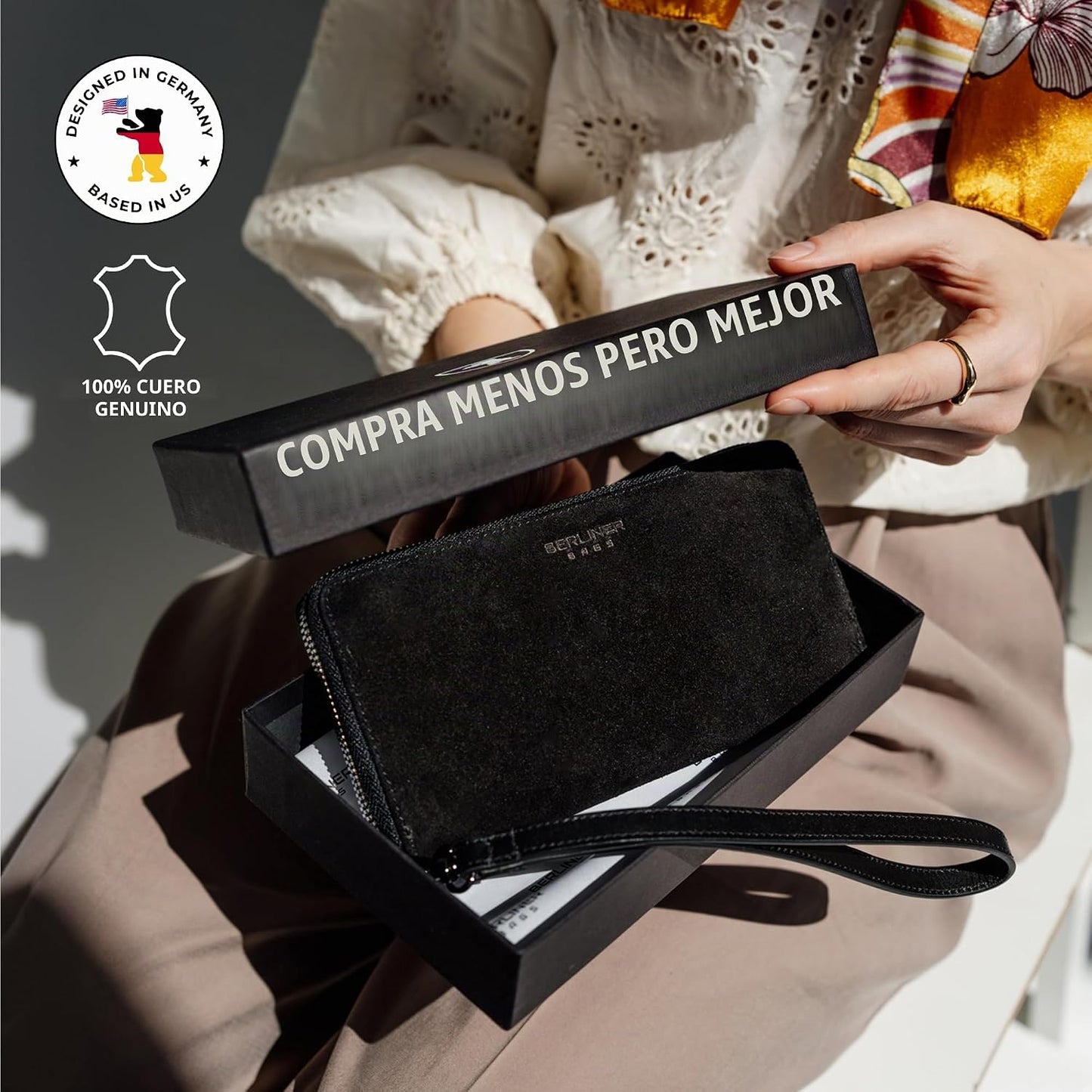 BERLINER BAGS Cartera Lyon de piel auténtica de alta calidad, con b...