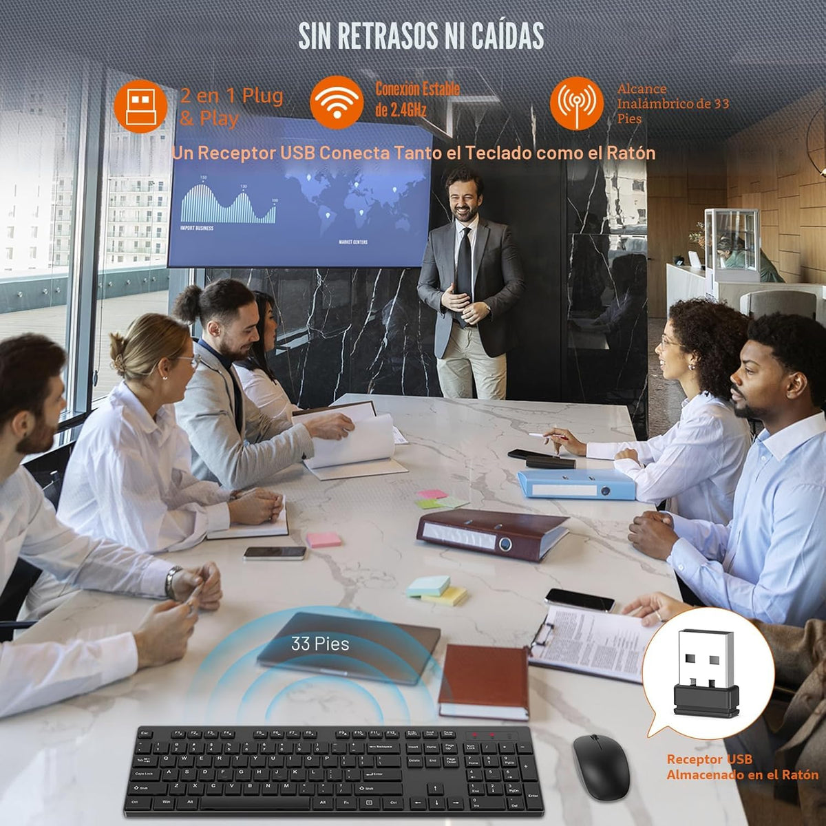 Combo de teclado y mouse inalámbrico, EDJO, teclado y mouse USB ina...