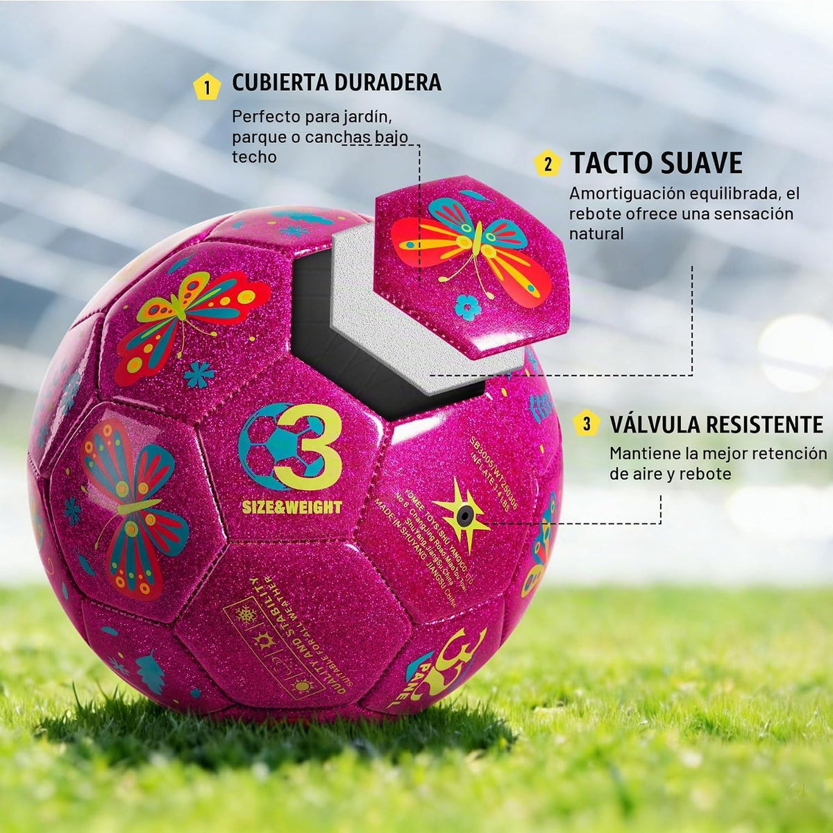 Richball Balón de fútbol rosa tamaño 3, pelota de fútbol para niñas...