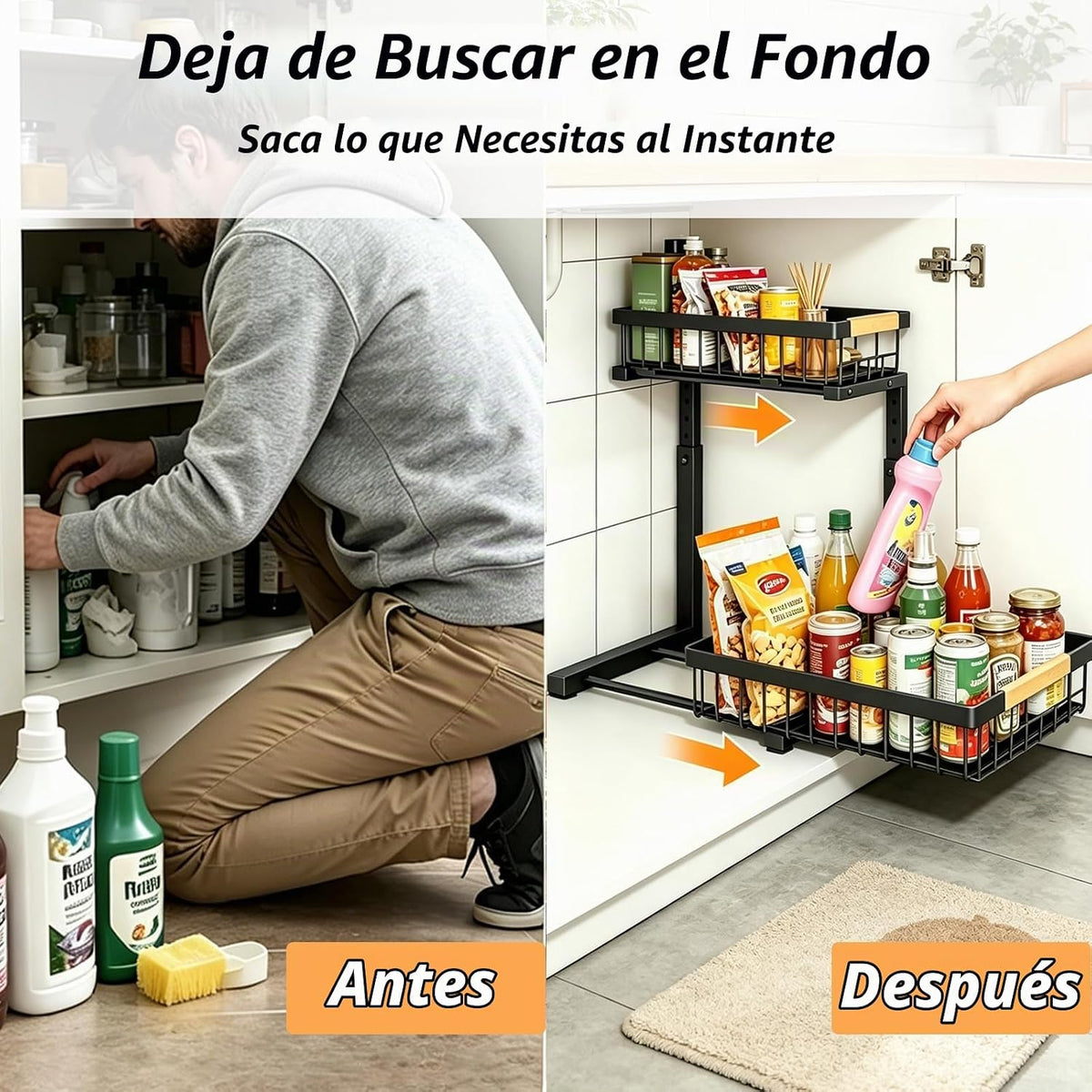 Paquete de 2 organizadores para debajo del fregadero, organizador d...