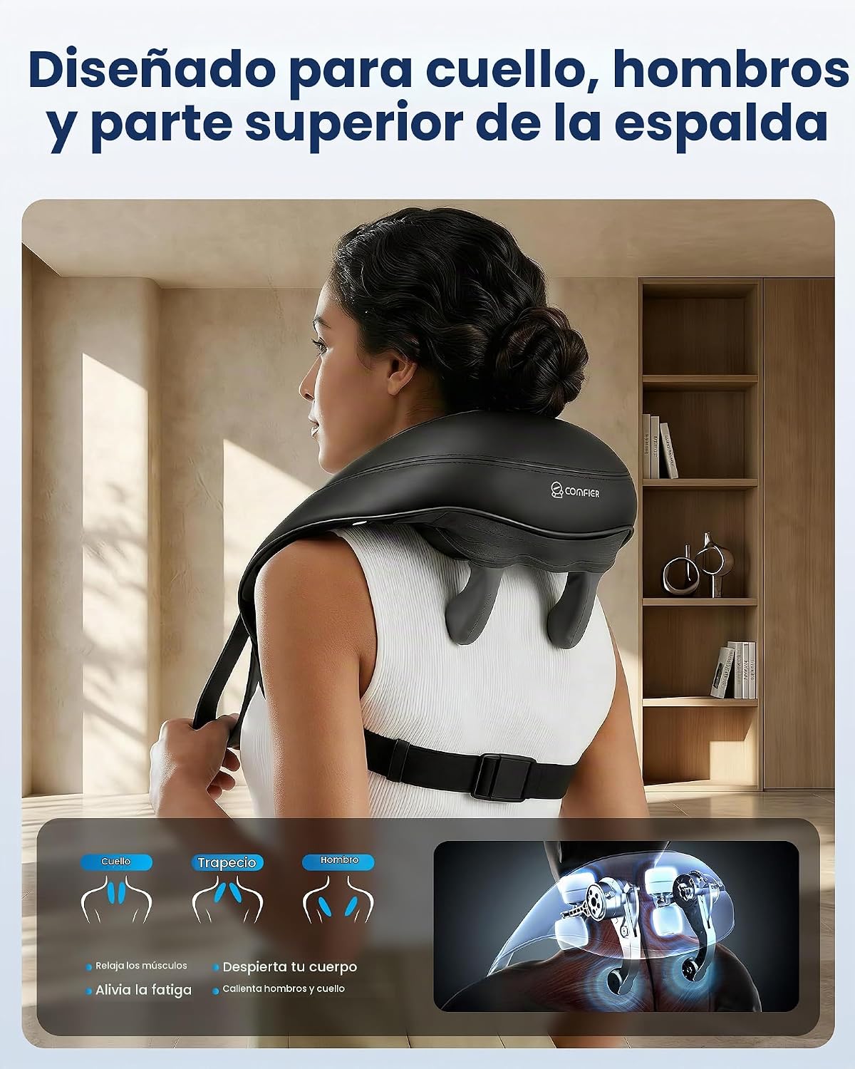 Masajeador Inalámbrico de Cuello y Hombro COMFIER con Calor, Masaje...