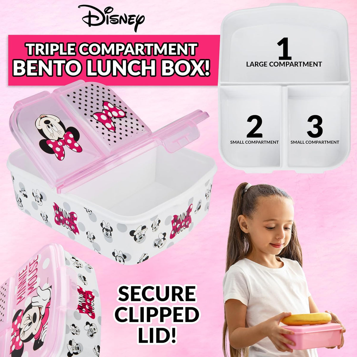 Disney Minnie Mouse Lonchera para niños con compartimentos y botell...