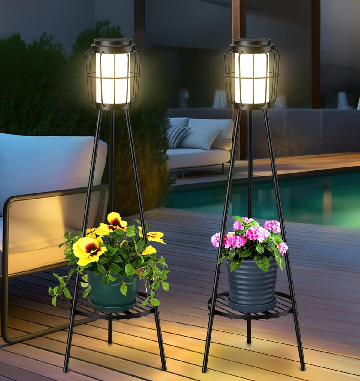 VISFLAIR Paquete de 2 luces solares con soporte para plantas, lámpa...