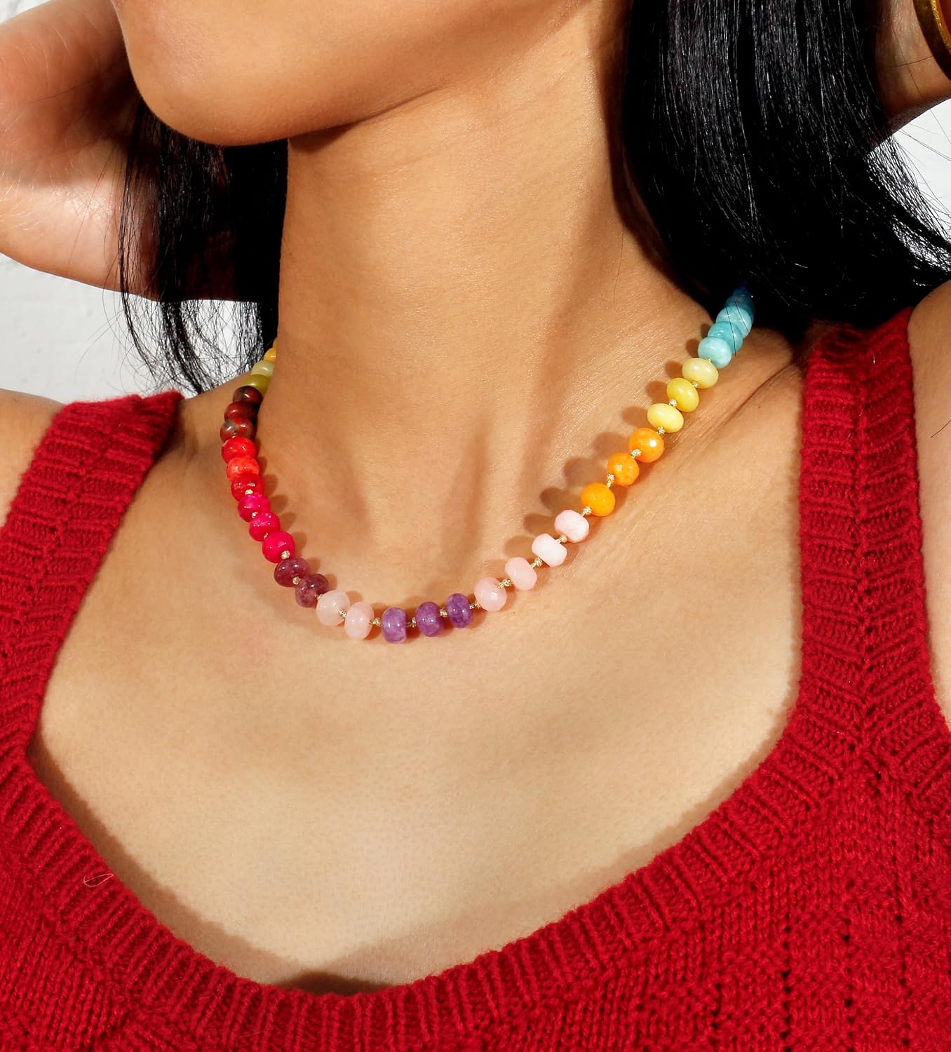 Collar de cuentas de piedras preciosas para mujer, collar de perlas...