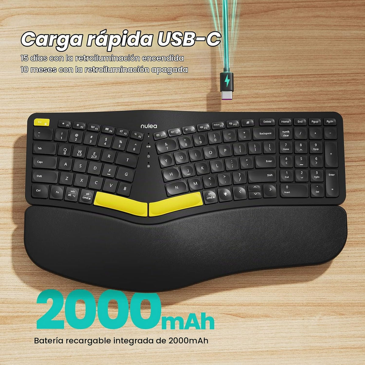 Teclado Ergonómico Inalámbrico Nulea, Teclado Dividido con Reposamu...
