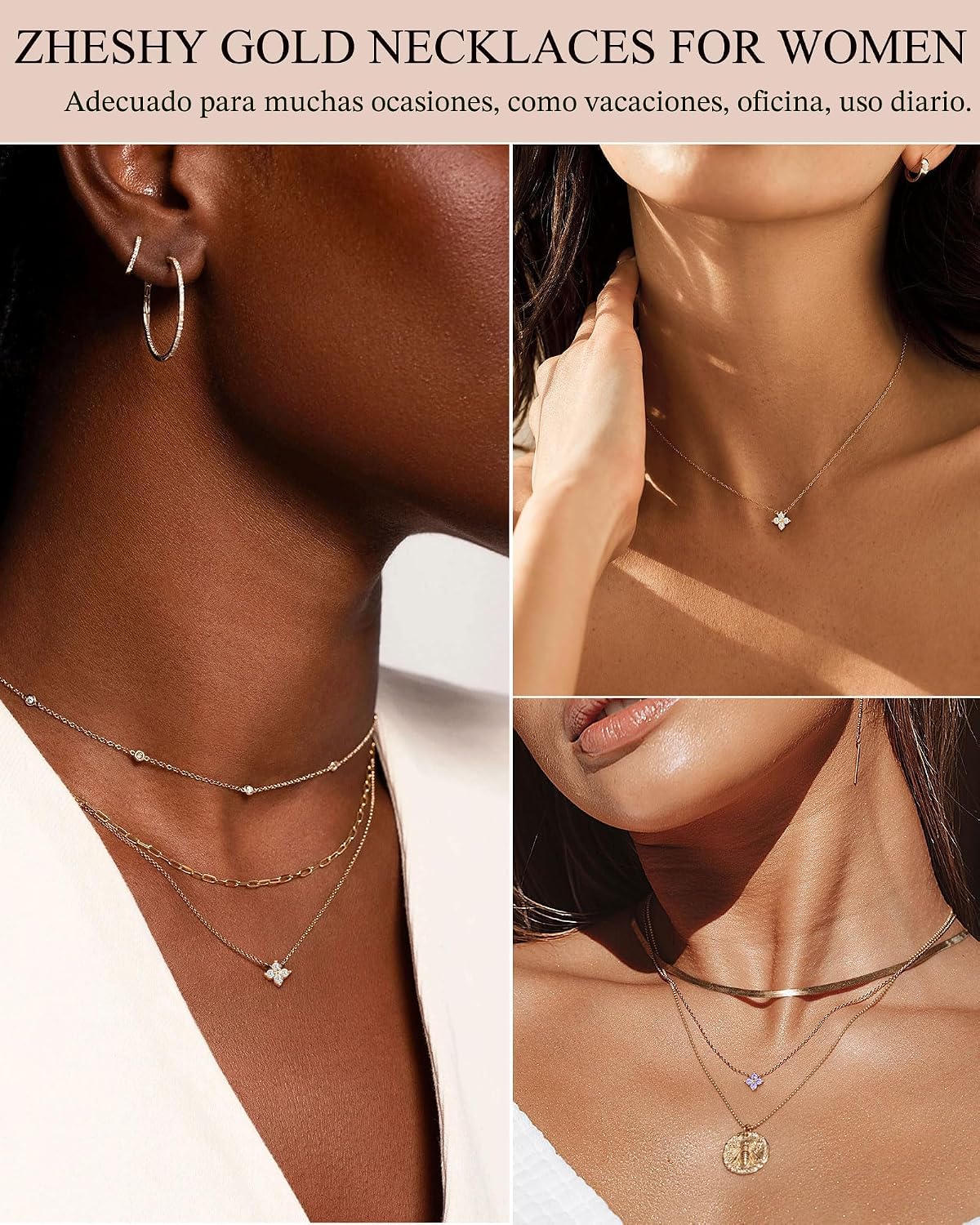 ZHESHY Collares de oro con piedra natal para mujer, delicados y no...