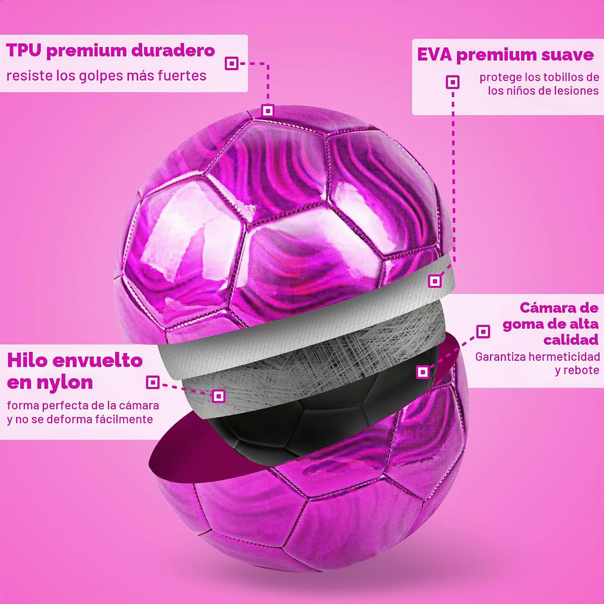 Champhox Pelota de fútbol tamaño 4 con purpurina rosa - Pelota de f...