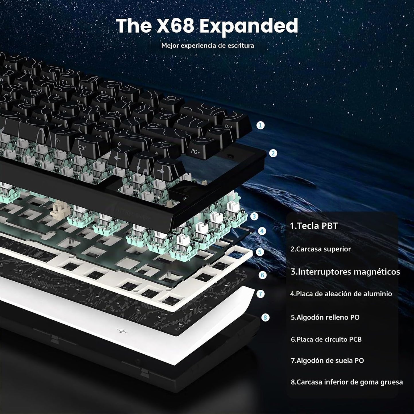 Teclado de Juego ATTACK SHARK X68 HE con 8000Hz de Disparo Rápido,...