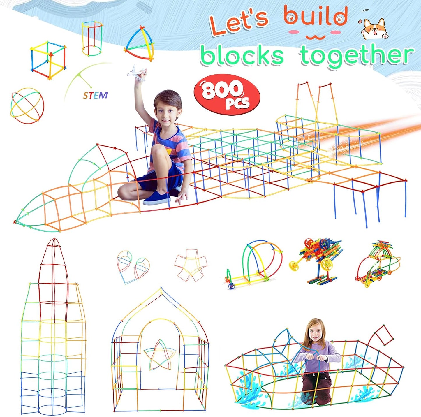 Ggiibro - Juguetes de construcción con pajitas, 800 piezas, juguete...