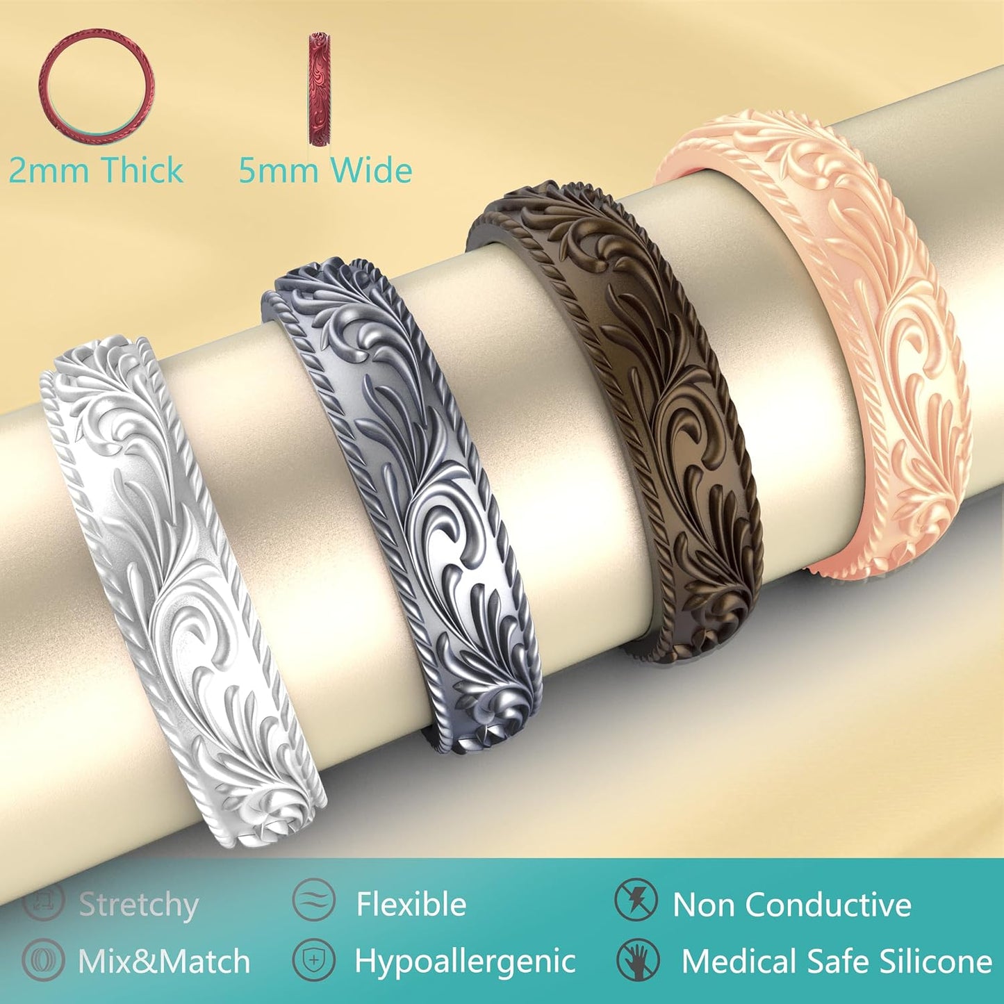 Zollen Anillos de boda de silicona para mujer, paquete de 4\/7 unid...
