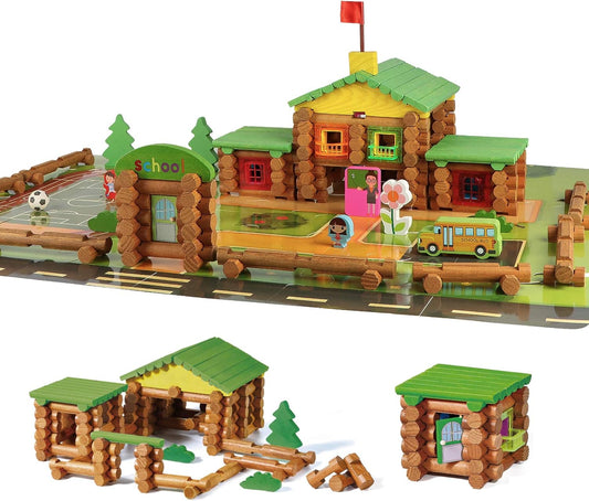 Wondertoys Juego de troncos de madera real de 269 piezas a partir d...