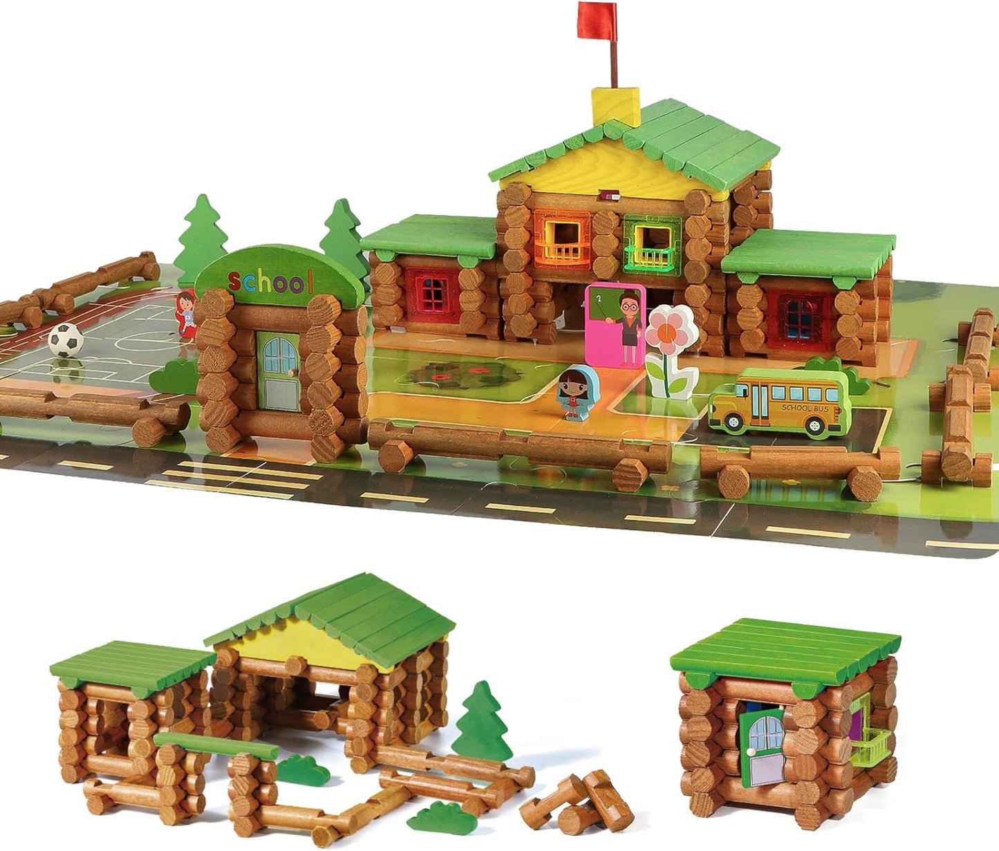 Wondertoys Juego de troncos de madera real de 269 piezas a partir d...