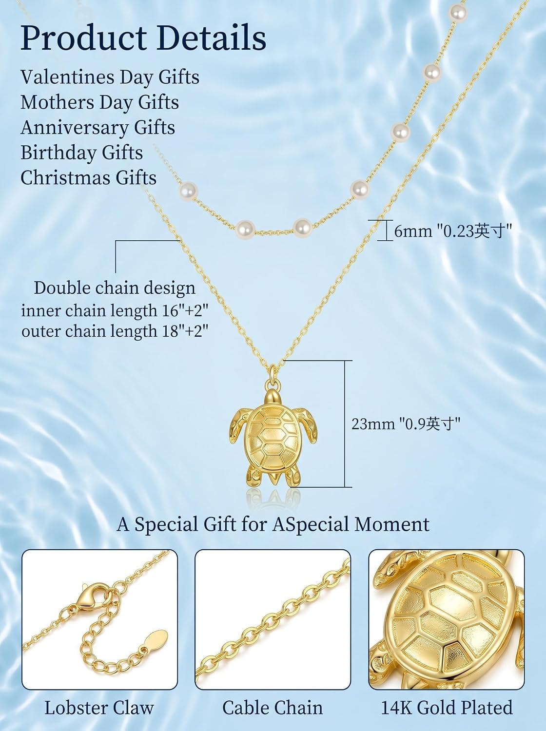 SilvecFantasy Collares en capas de oro de 14 quilates Ocean Beach p...