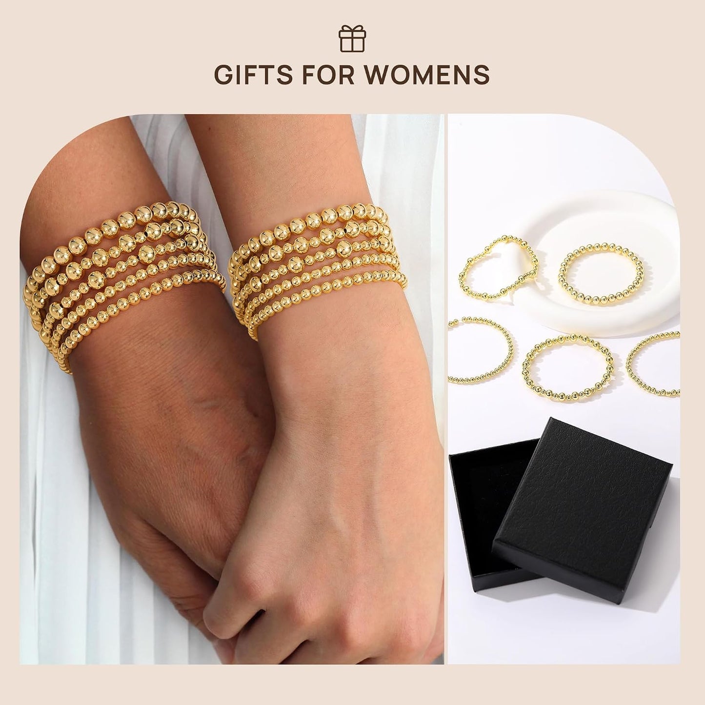 Yoosteel Juego de pulseras de cuentas de oro para mujeres, adolesce...
