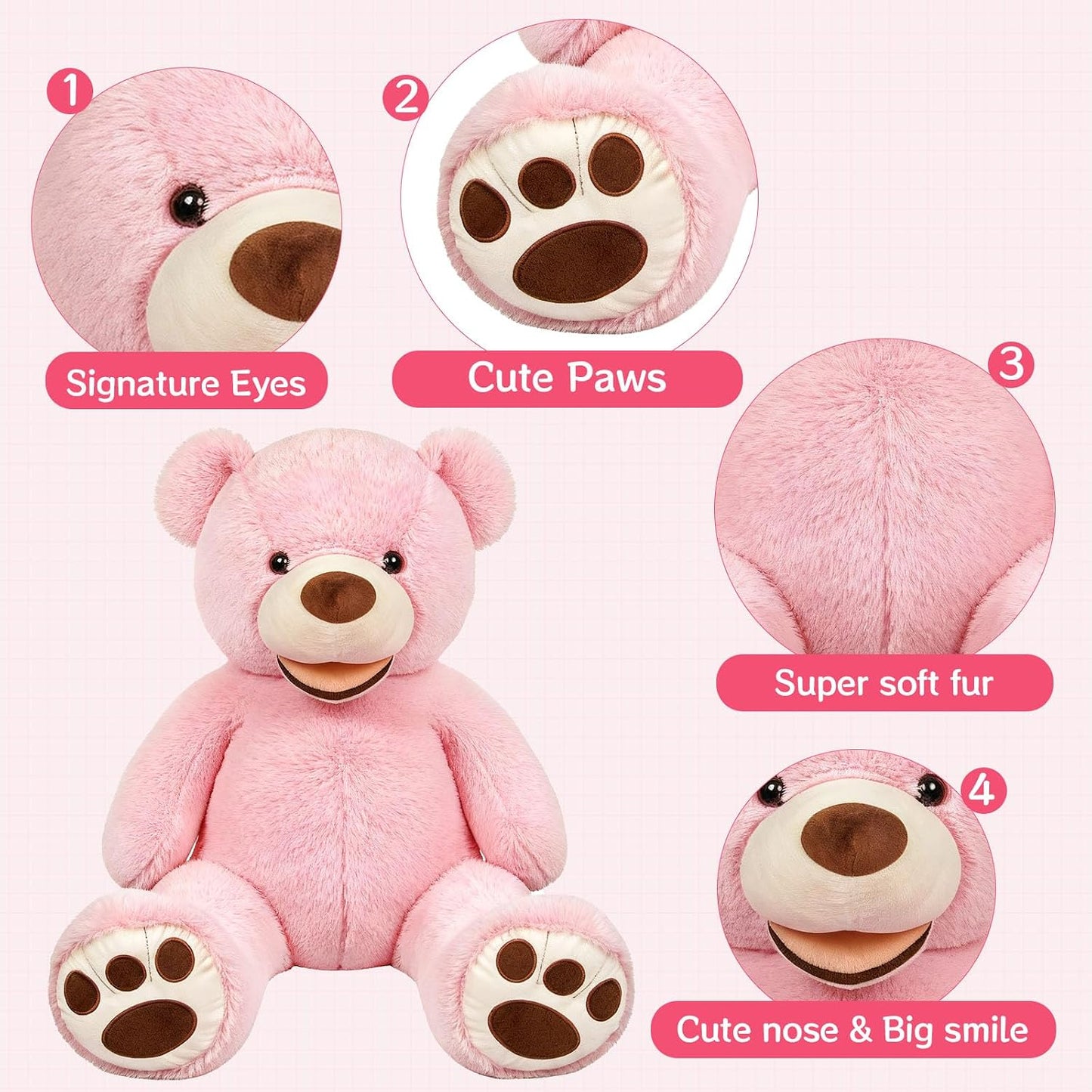 SRANWOW Oso de peluche gigante súper suave con detalles de pata (ro...