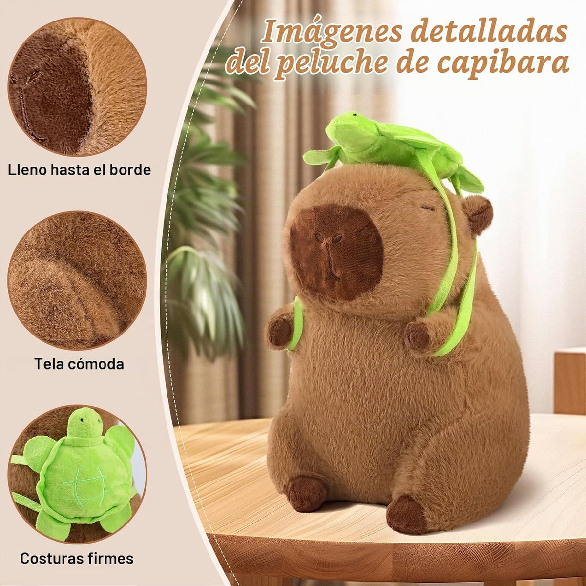 Lindo peluche Capibara con mochila de tortuga, animal de peluche pa...