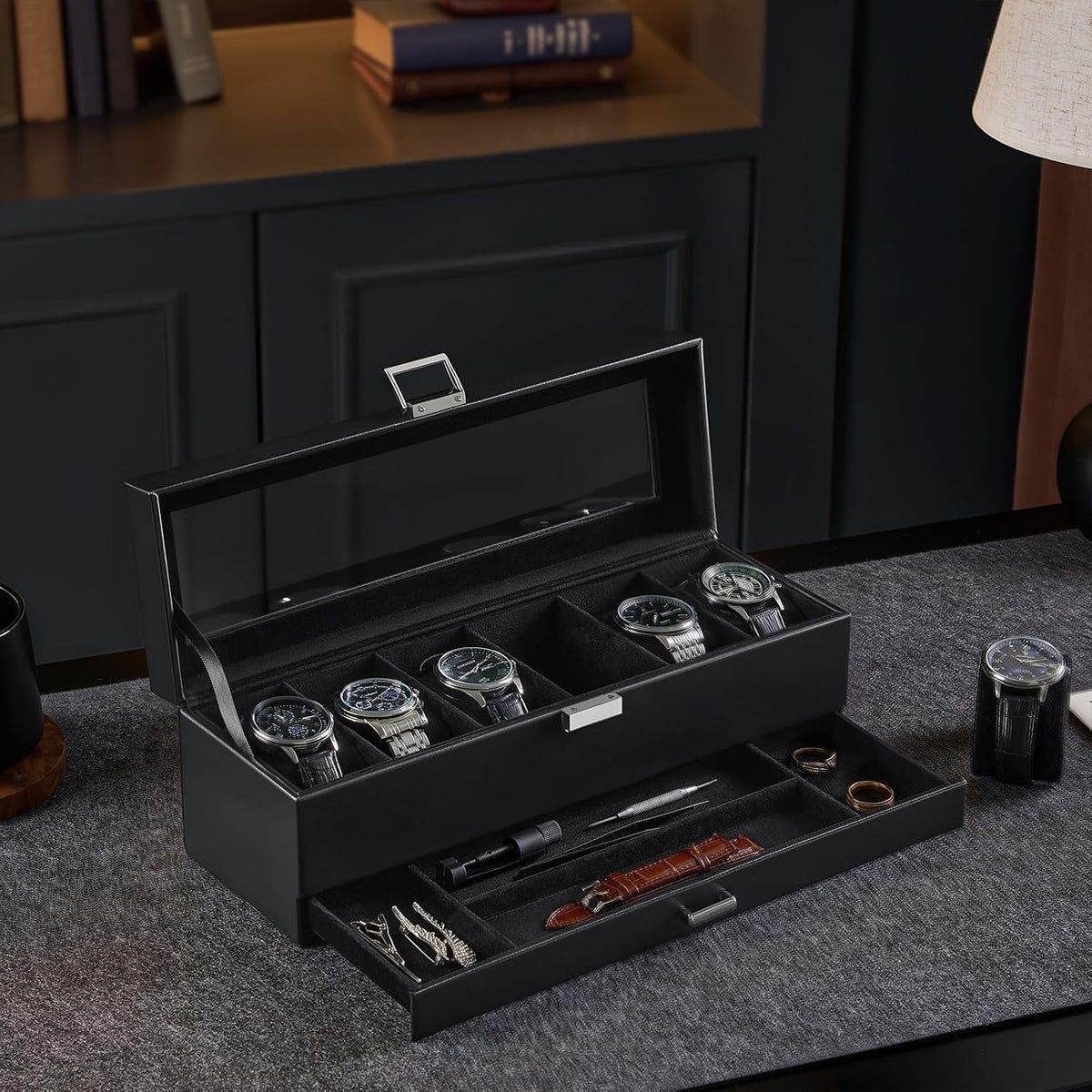 ProCase Estuche para reloj, organizador de caja de reloj con 6 ranu...