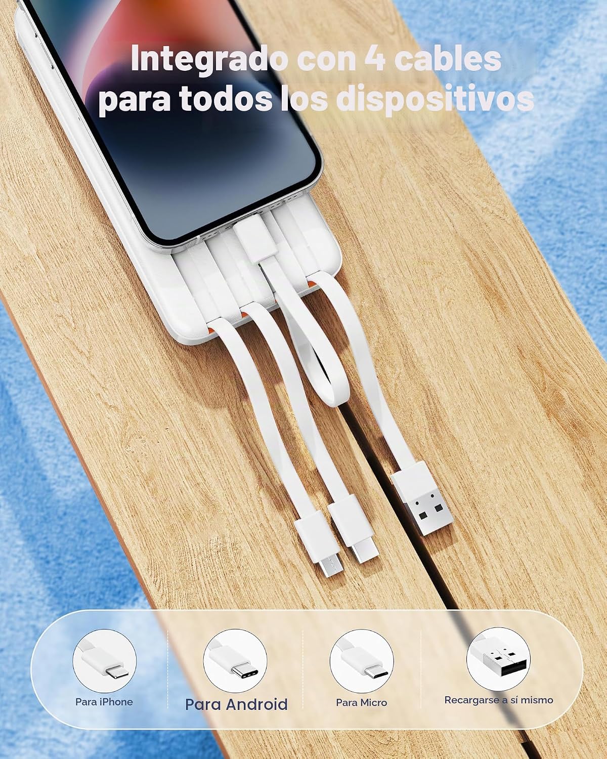 Charmast Cargador portátil de 20000mAh con cables incorporados, ban...