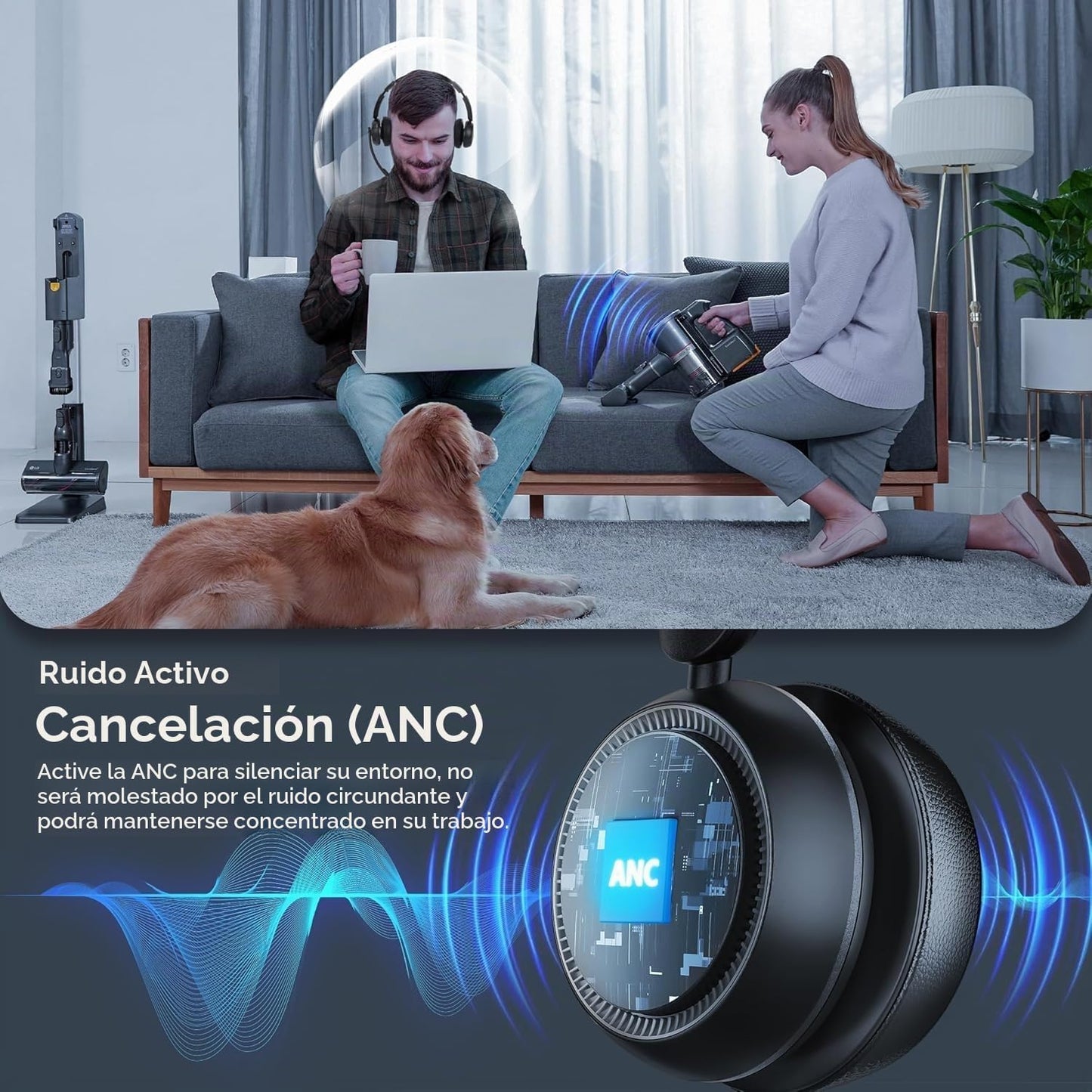 Auriculares ANC y ENC mejorados con micrófono para PC, auriculares...