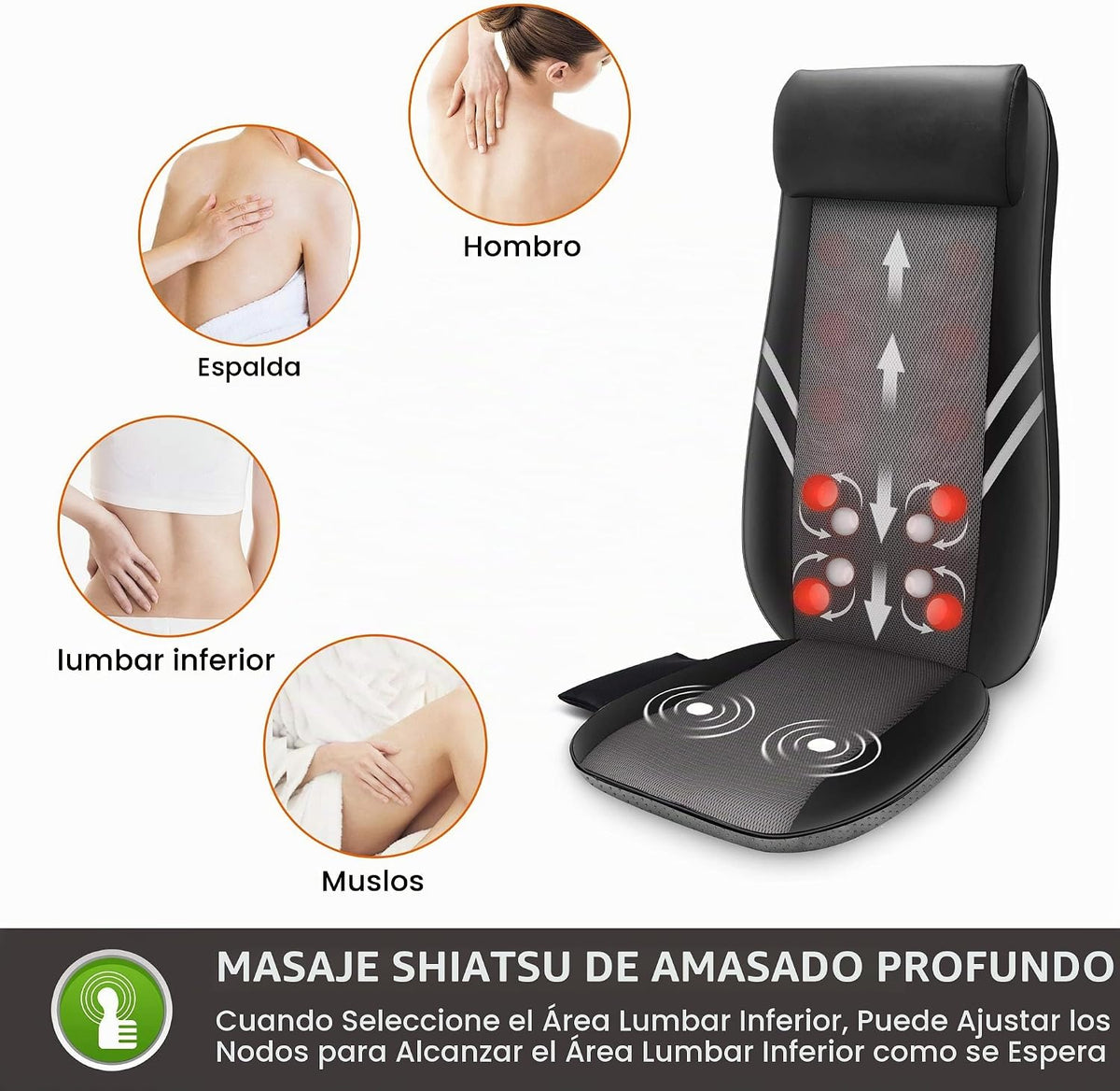 Snailax Masajeador de espalda con calor, cojín de asiento de masaje...