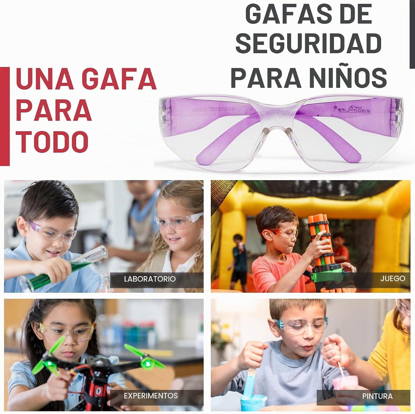 BISON LIFE Gafas de seguridad para niños, gafas protectoras para ni...