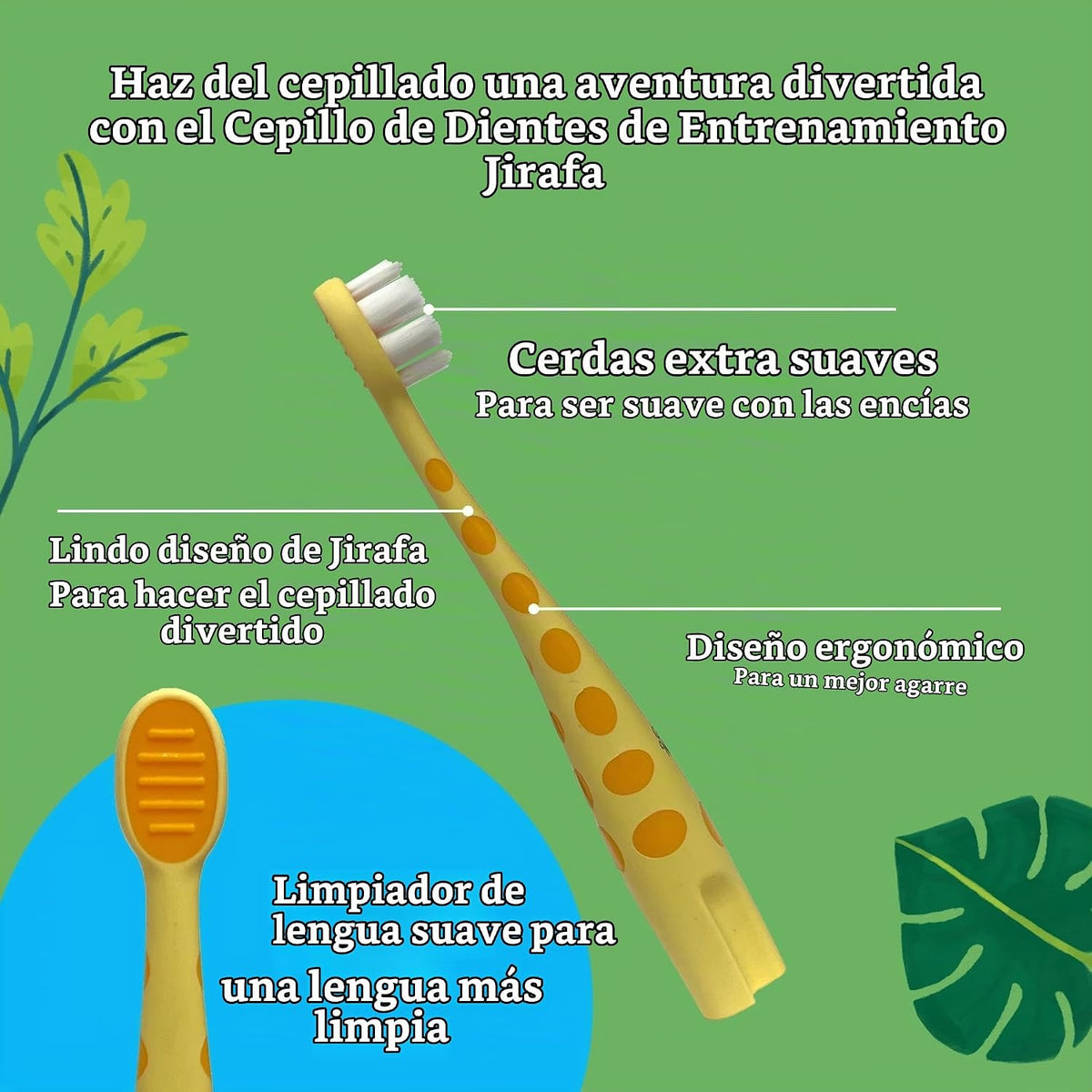 GuruNanda Cepillo de dientes de jirafa con raspador de lengua y cub...