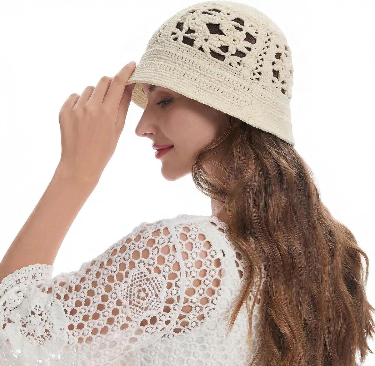 ZLYC Sombrero de pescador de algodón para mujer, hecho a mano, teji...
