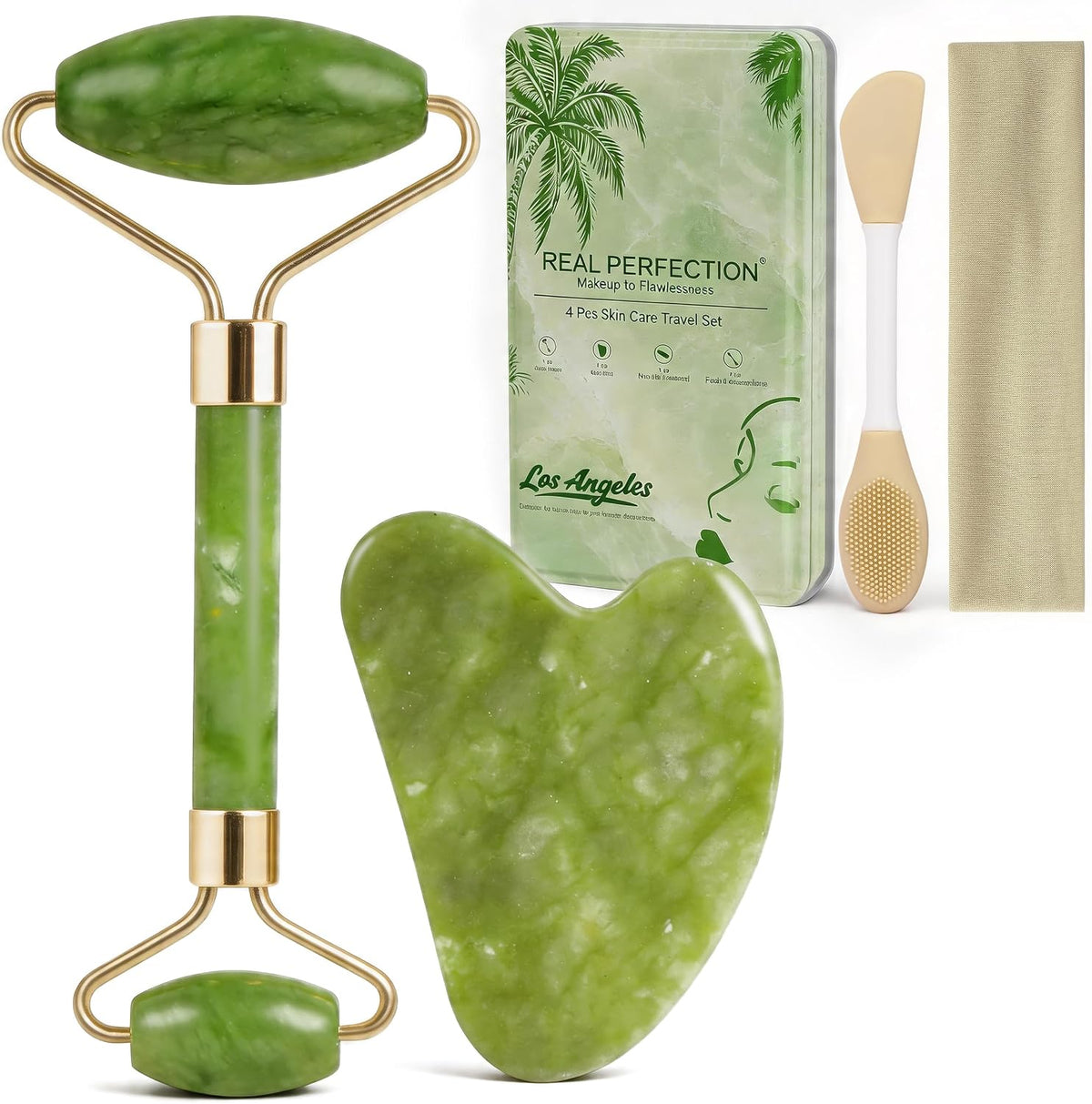Real Perfection Juego de herramientas faciales Gua Sha con rodillo...
