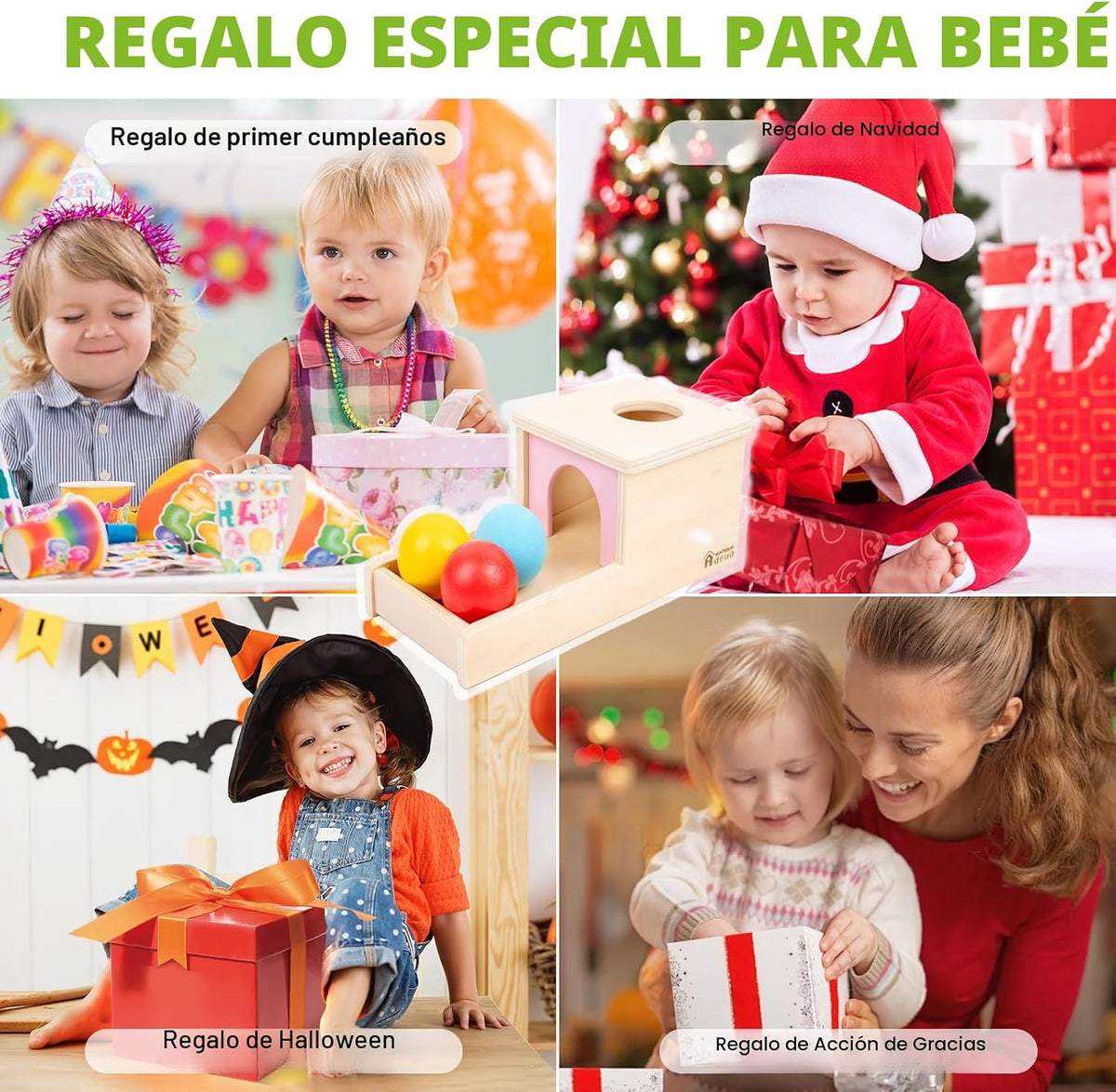 Adena Montessori Caja de permanencia de objetos con bandeja y tres...