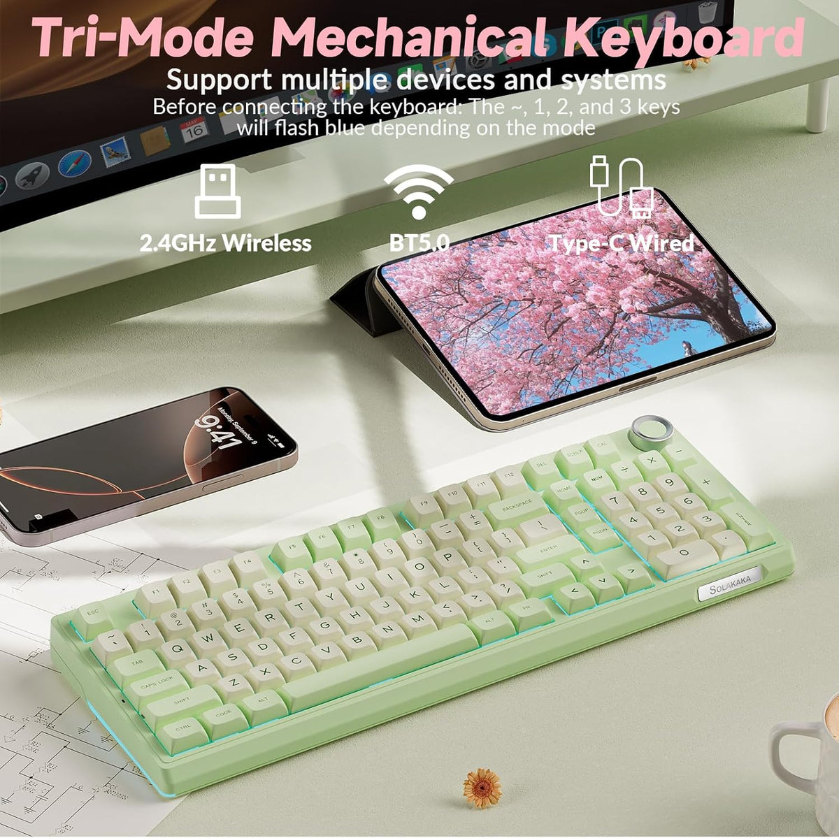 SOLAKAKA KI99 Pro - Teclado mecánico inalámbrico con interruptor si...