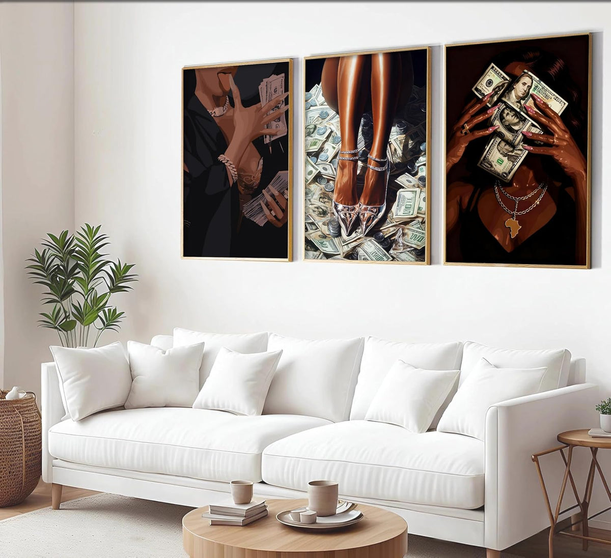 Arte de Pared de Chica Negra con Dinero, Cuadros de Mujeres Afroame...