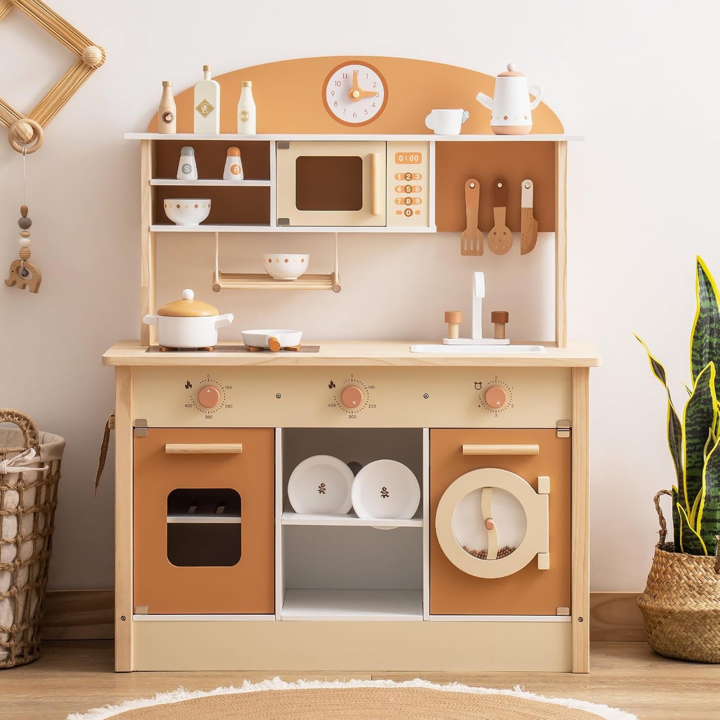 ROBOTIME Juego de cocina de madera, juego de cocina para niños con...