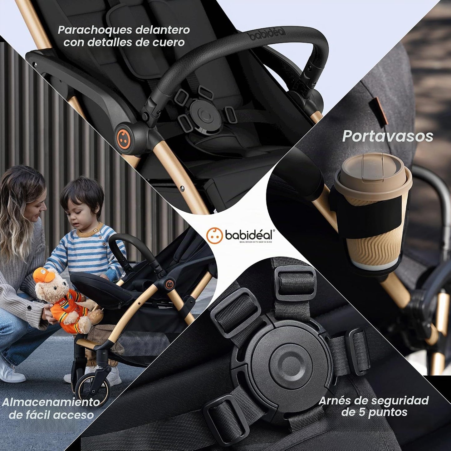 Babideal Cochecito de viaje ligero, auto plegable con almacenamient...