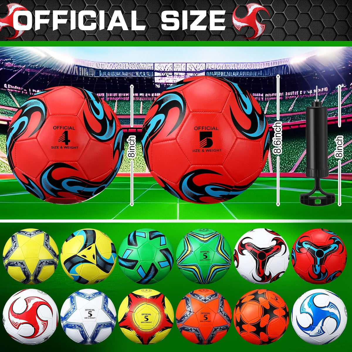 Lunmon 12 pelotas de fútbol a granel con 2 bombas, tamaño oficial,...