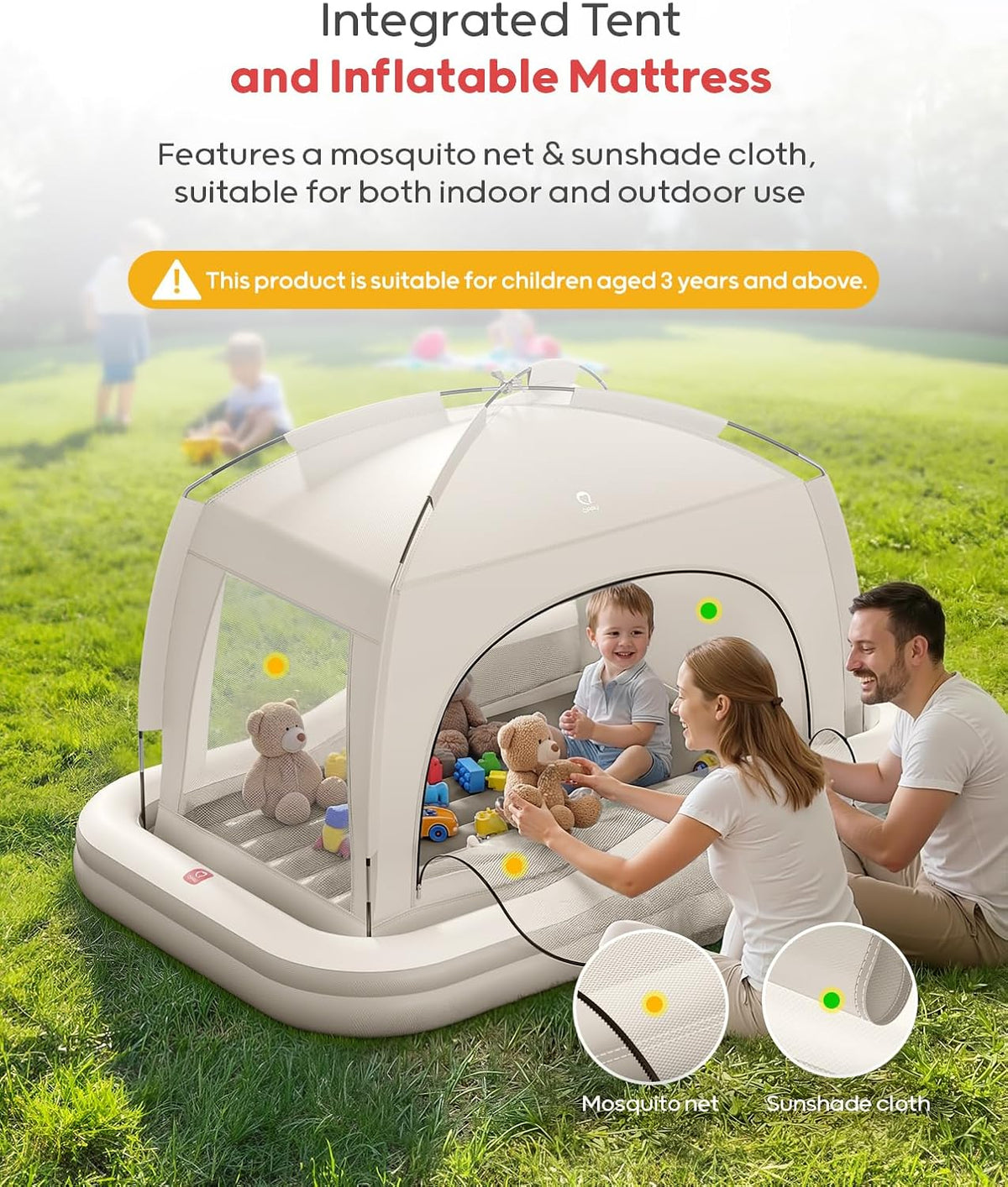 QPAU - Cama de viaje inflable para niños pequeños con tienda, colch...